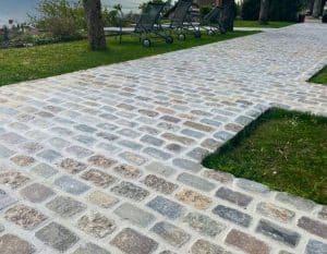 Landscaping with old granite paving stones