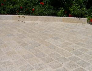 Yellow, beige granite paving stones