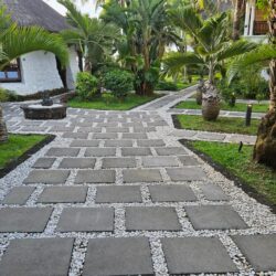 Pavés avec joints en gravier pour un jardin japonais